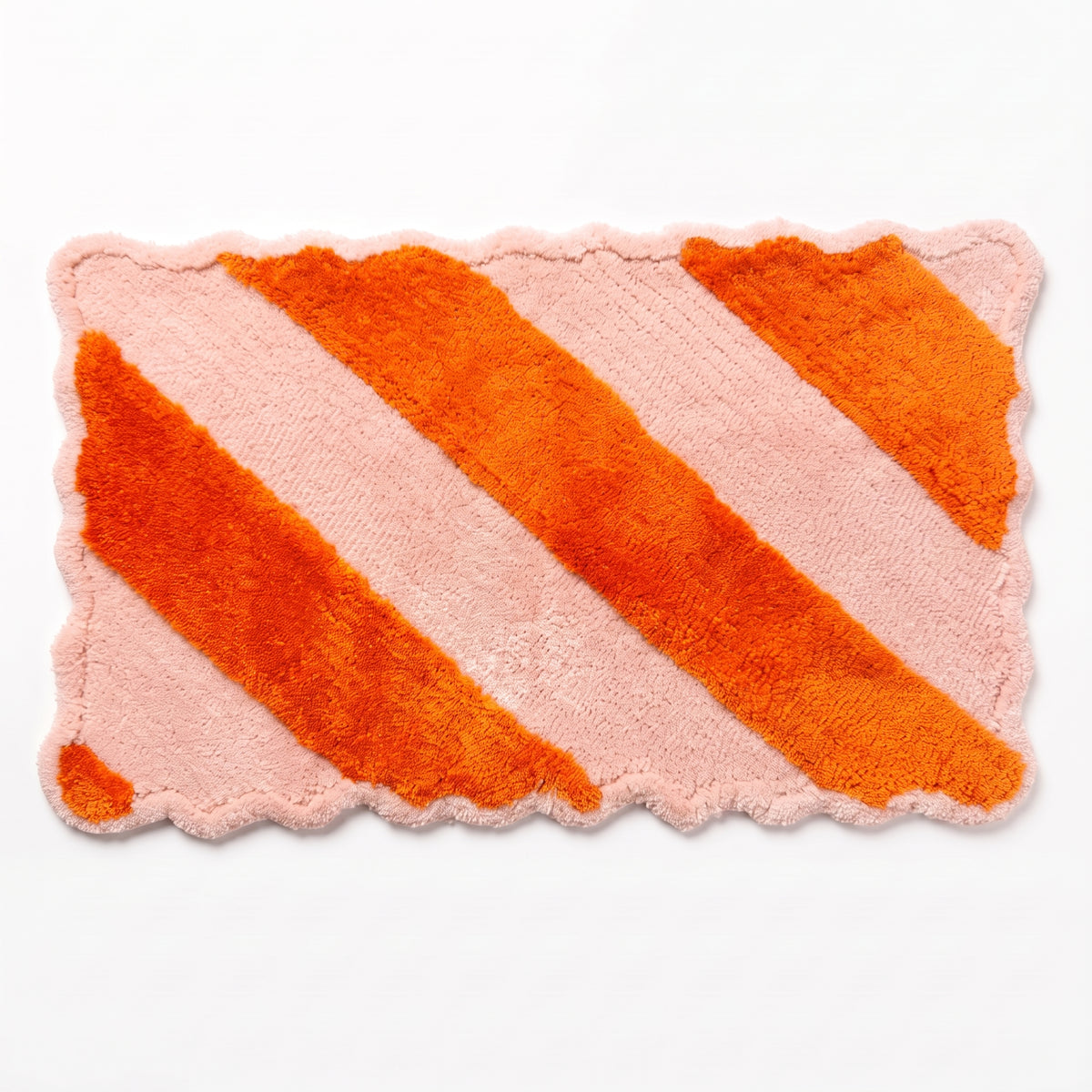 Badmat - Gestreept - Katoen/ Polyester - Lichtroze/ Oranje -  80x50x1 cm