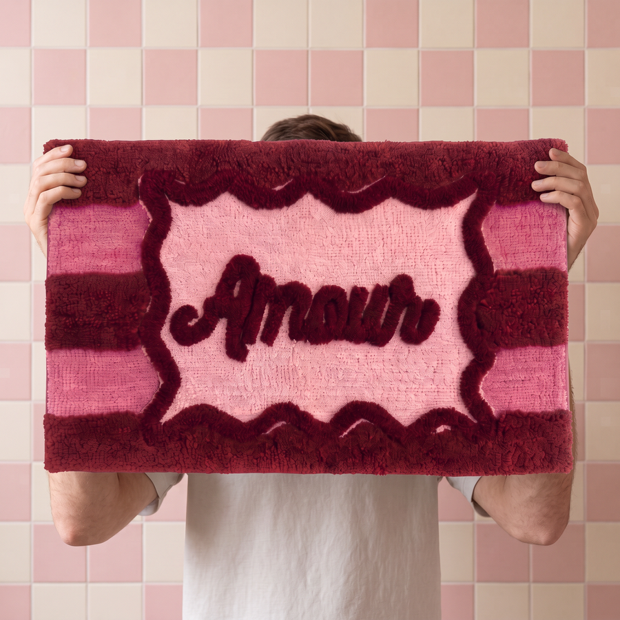 Badmat - Amour- Katoen/ Polyester - Roze/ Rood-  80x50x1 cm