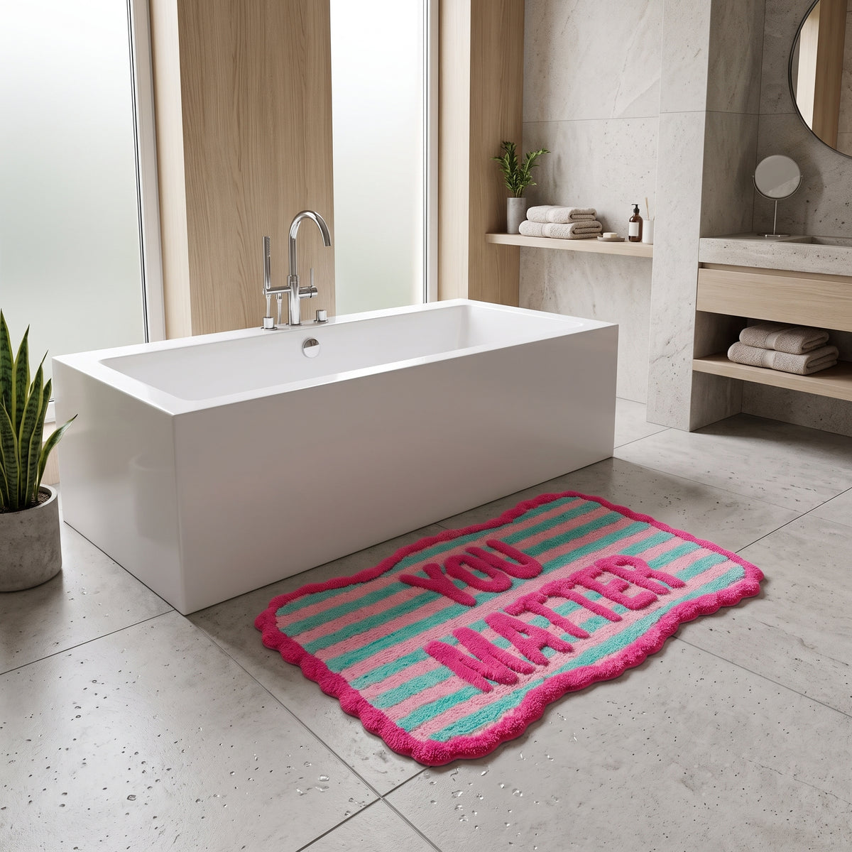 Badmat - You Matter - Katoen/ Polyester - Roze/ Mint-  80x50x1 cm