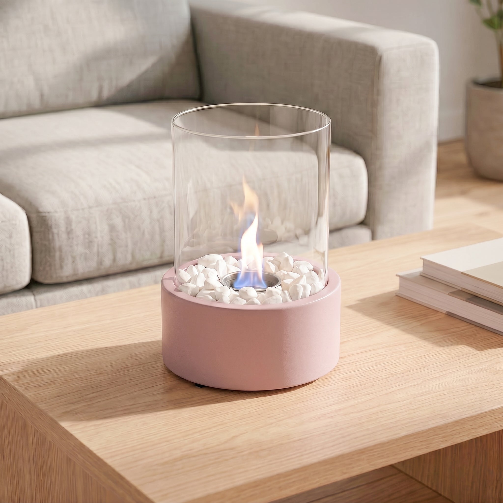 Tafel Haard- Rond - Metaal/Glas - Licht Roze - 18x18x26,5cm