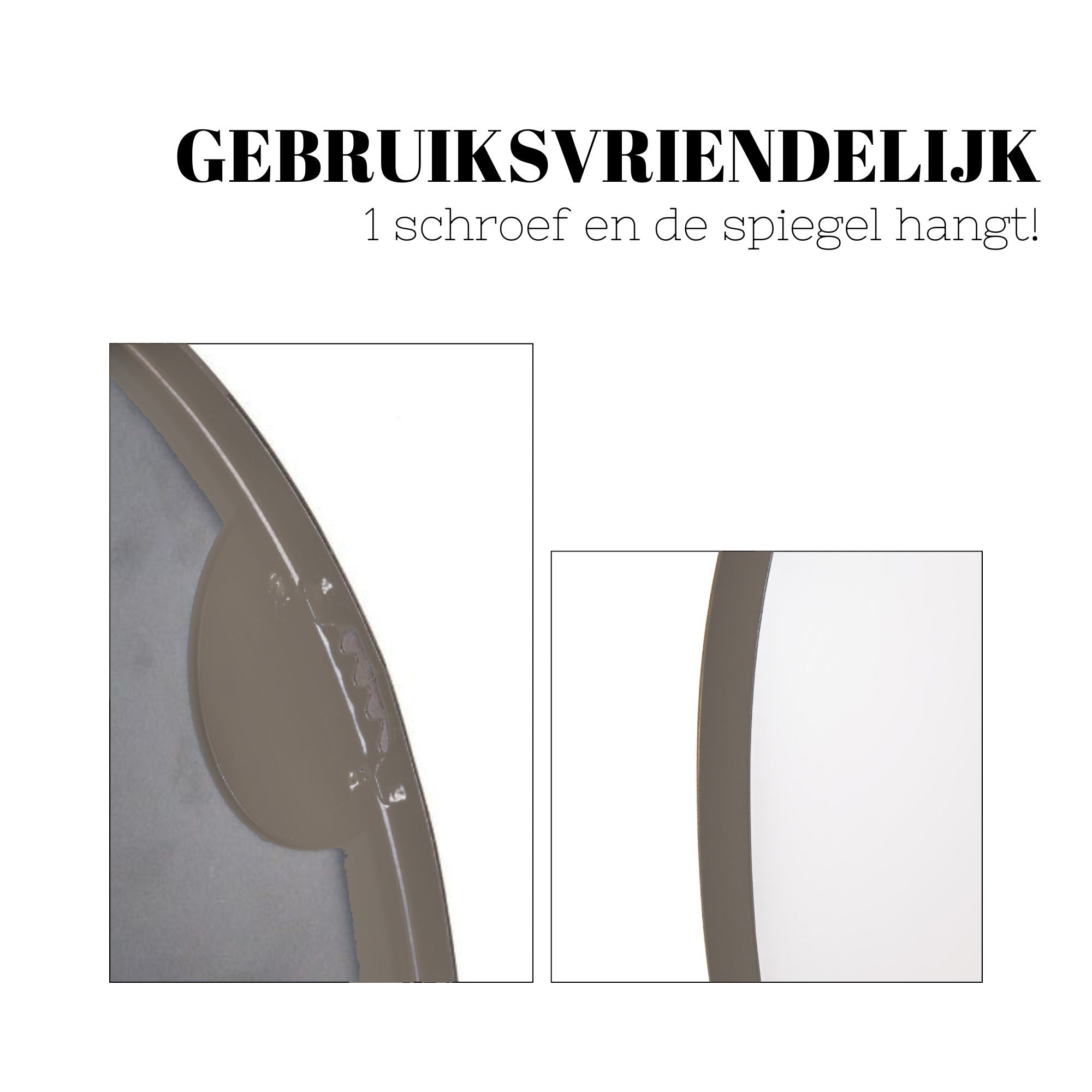 Spiegels - Wandspiegel Rond Ø80 cm - Metalen rand – Taupe